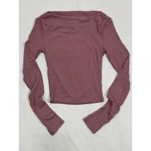 NWT Wild Fable Women’s Long Sleeve Ribbed Boat Neck Top Mauve Pink Stretch XXS